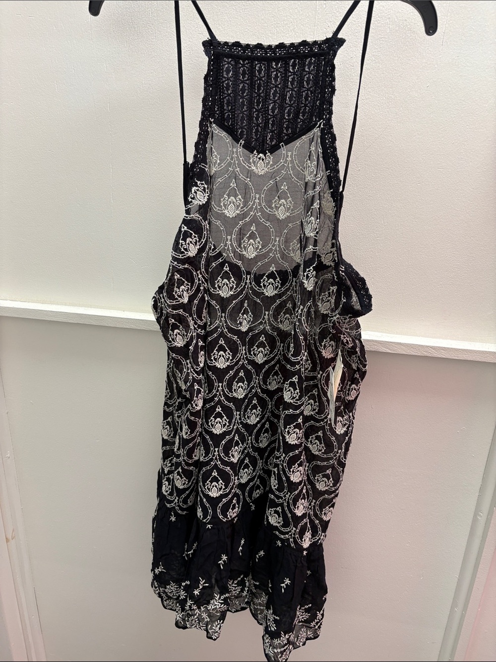 Anthropologie Black and White Embroidered Slip Dress